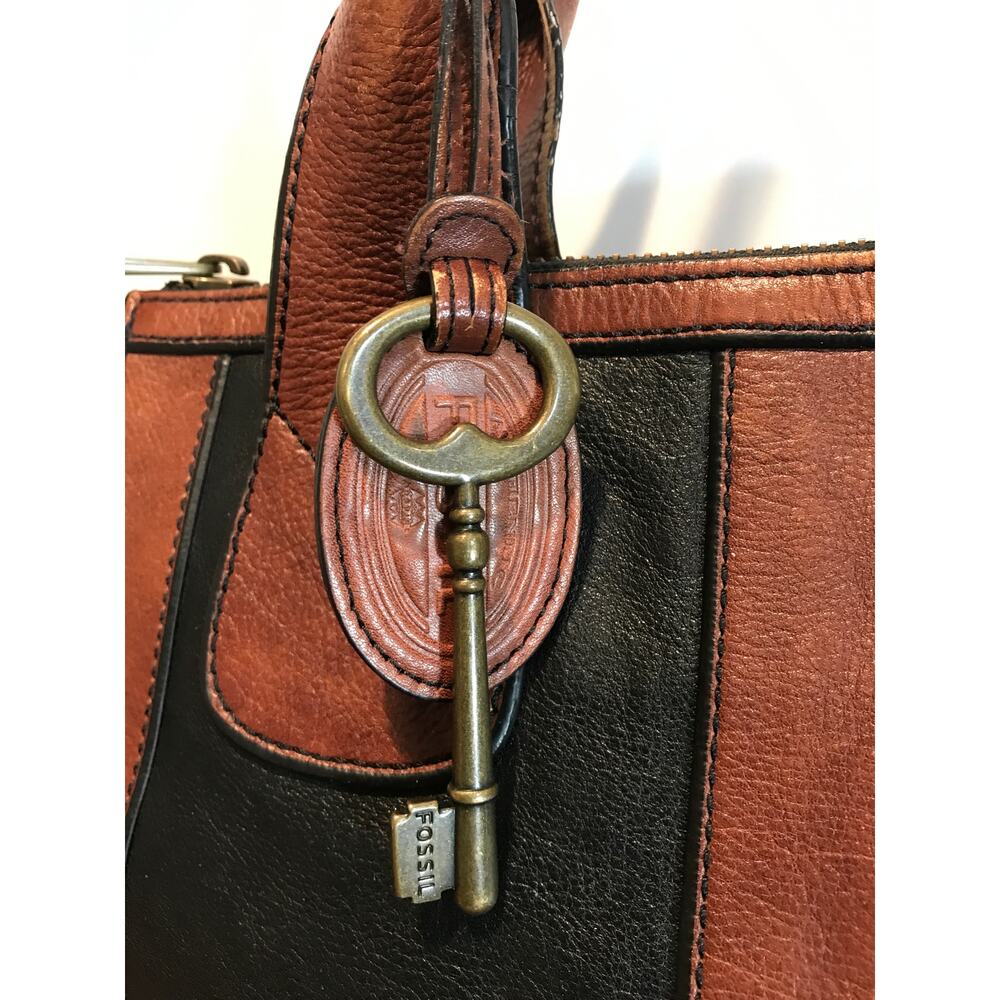 Fossil Reissue Vintage Brown and Black Leather Satchel Shoulder Bag Keyhole - Picture 7 of 10